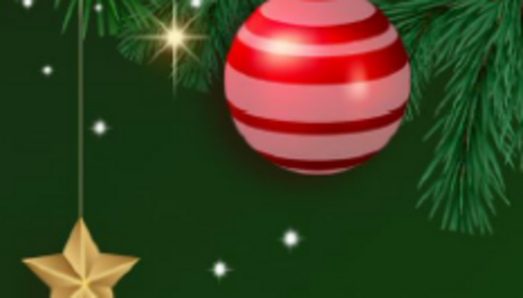 Weihnachtskugel und -Stern vor grünem Grund